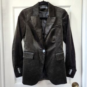 Zara Dark Black Olive Corduroy Single Button Up Blazer Jacket